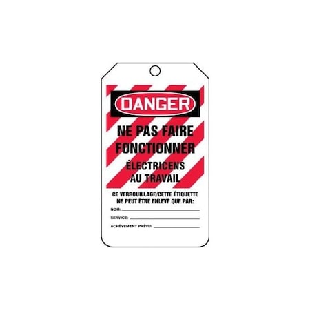 Accuform French Safety Tags, DANGER DO NOT OPERATE ELECTRICIANS AT WORK, 5.75in x 3.25in, HS-Laminate, 5PK FRMLT402LTM